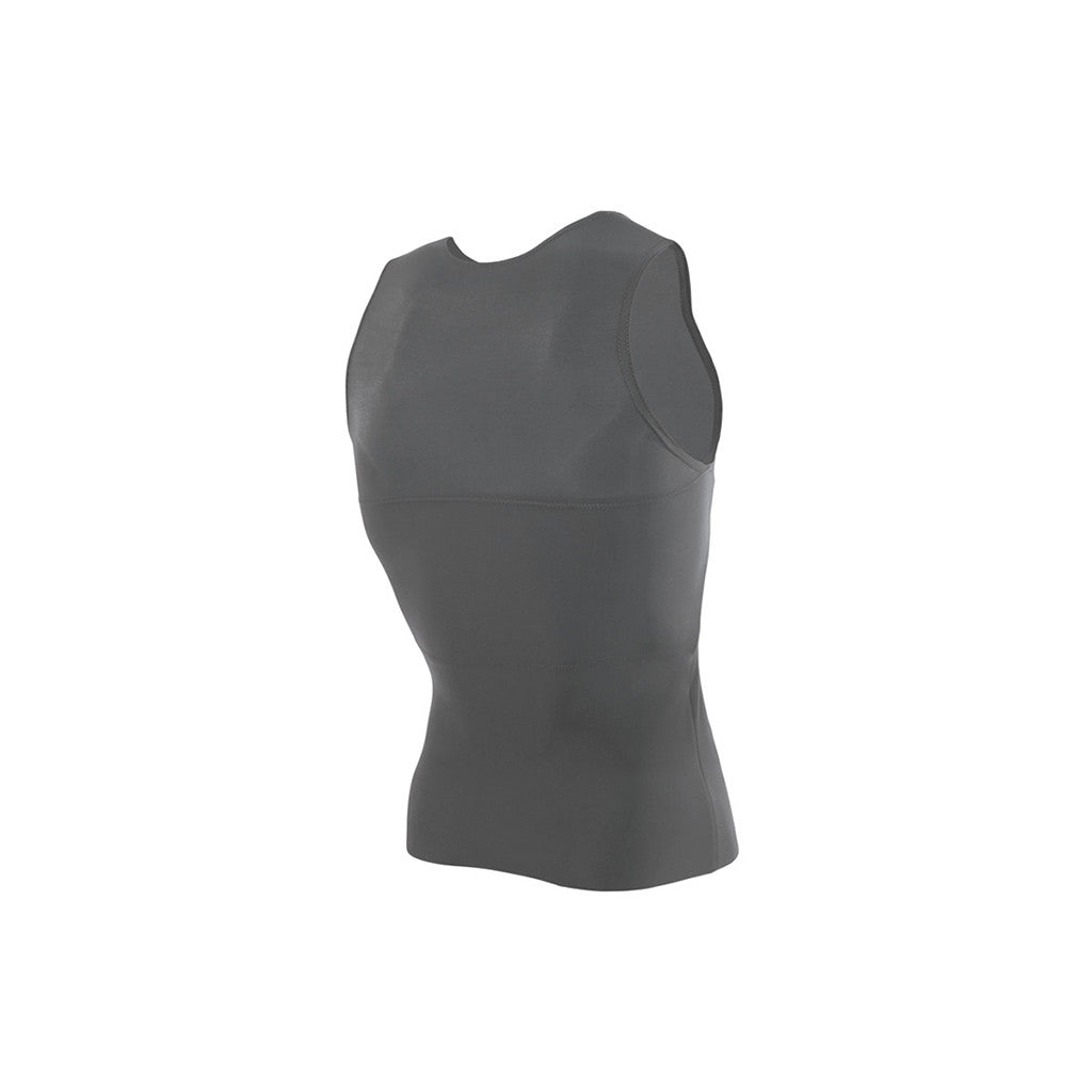 Rear view of a gray tank binder.